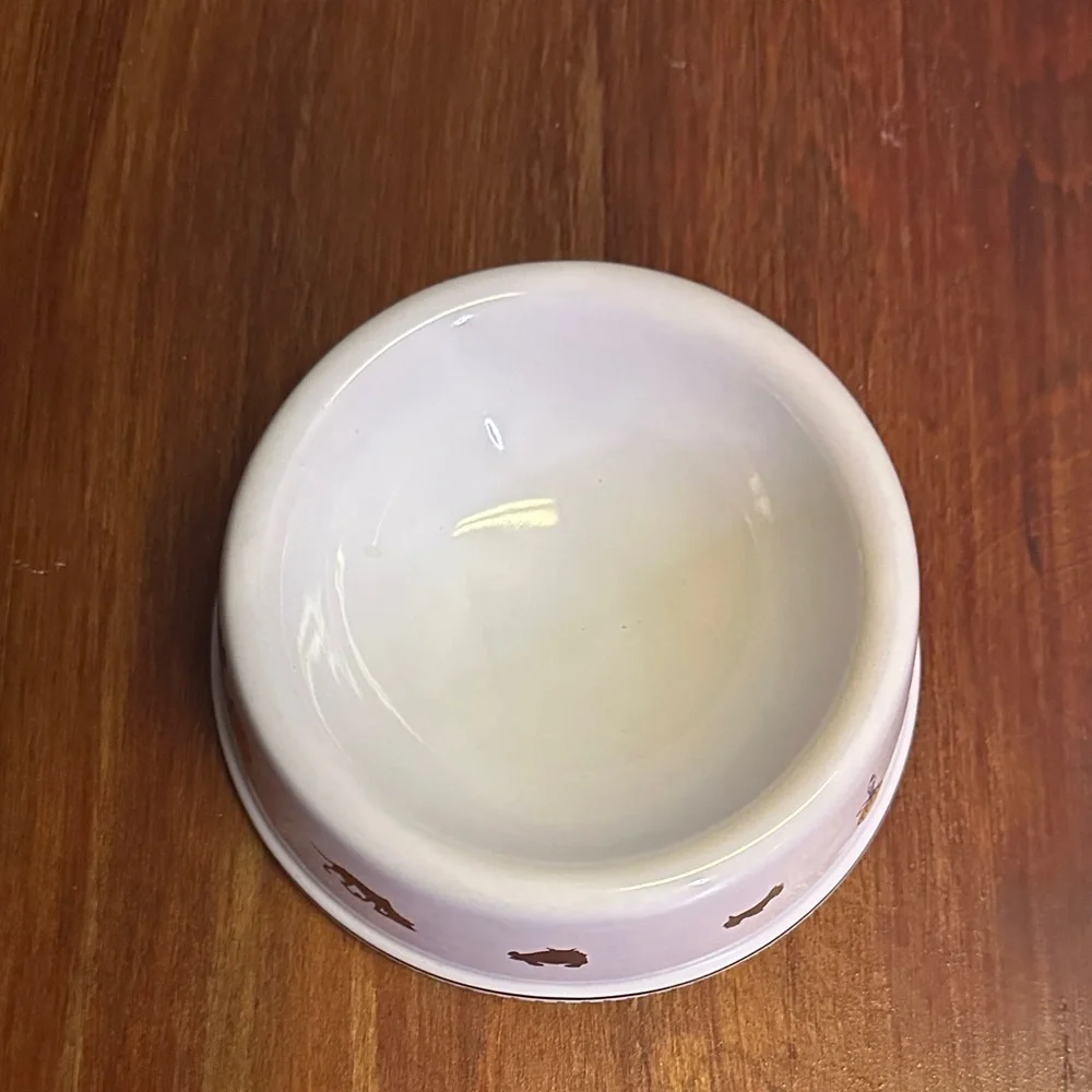 Disney White Dog Bowl with Brown and Gold Accents